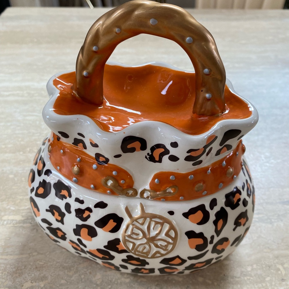David’s leopard cookie jar with orange and black PURSE 7” - Picture 1 of 7